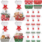 Cholemy 12 sets large Christmas gift basket kit front view with snowman design cardboard trays filled with festive treats.