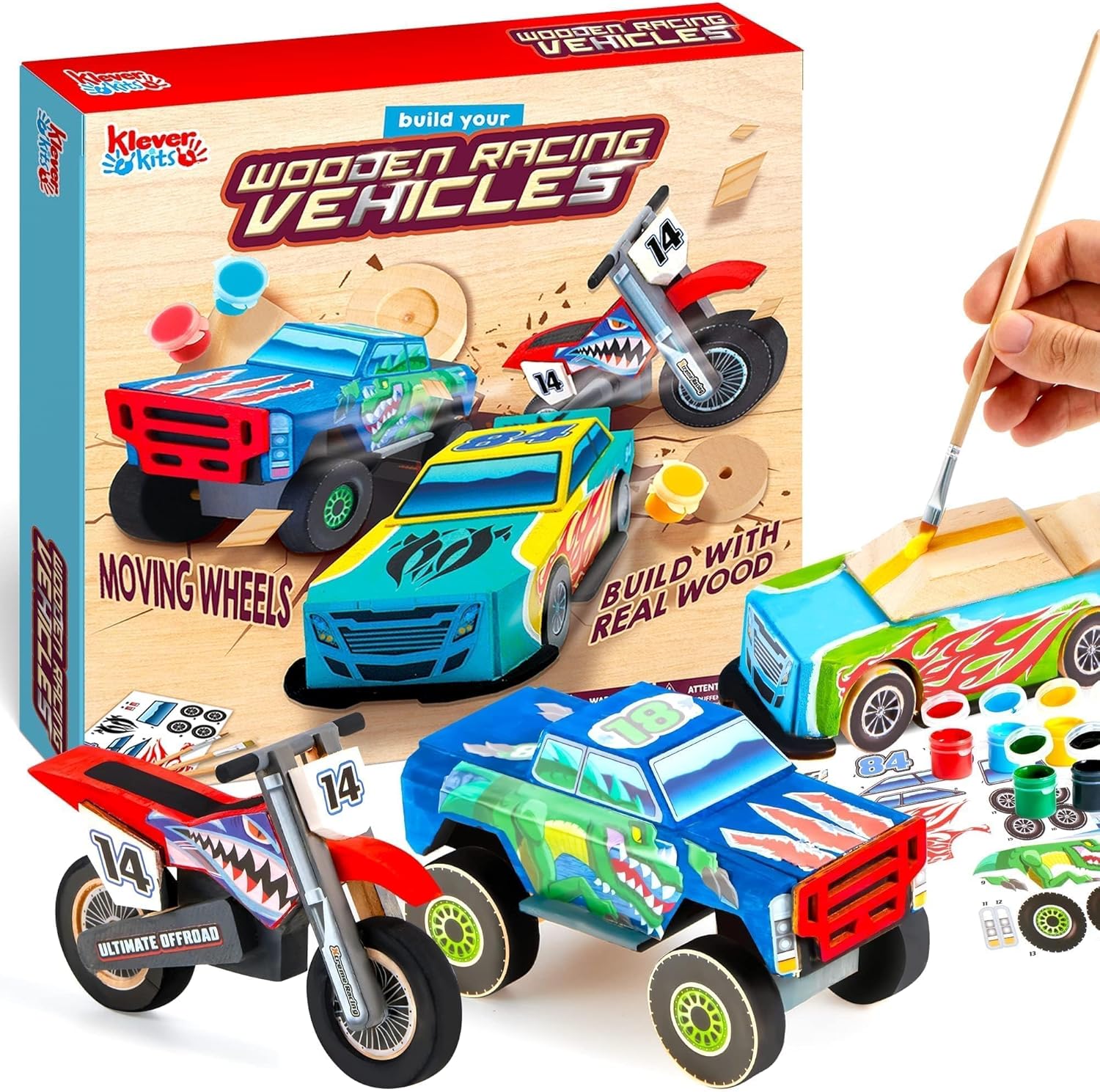 Joyin kids craft kit wooden race car building set front view