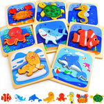 TOY Life wooden puzzles for toddlers marine animals front view of eight piece set