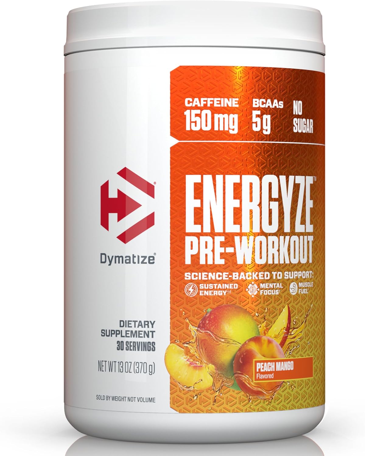 Dymatize Energyze Pre Workout Peach Mango tub front view