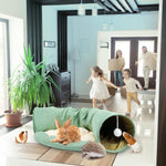 Folded collapsible pet bed and tunnel for storage