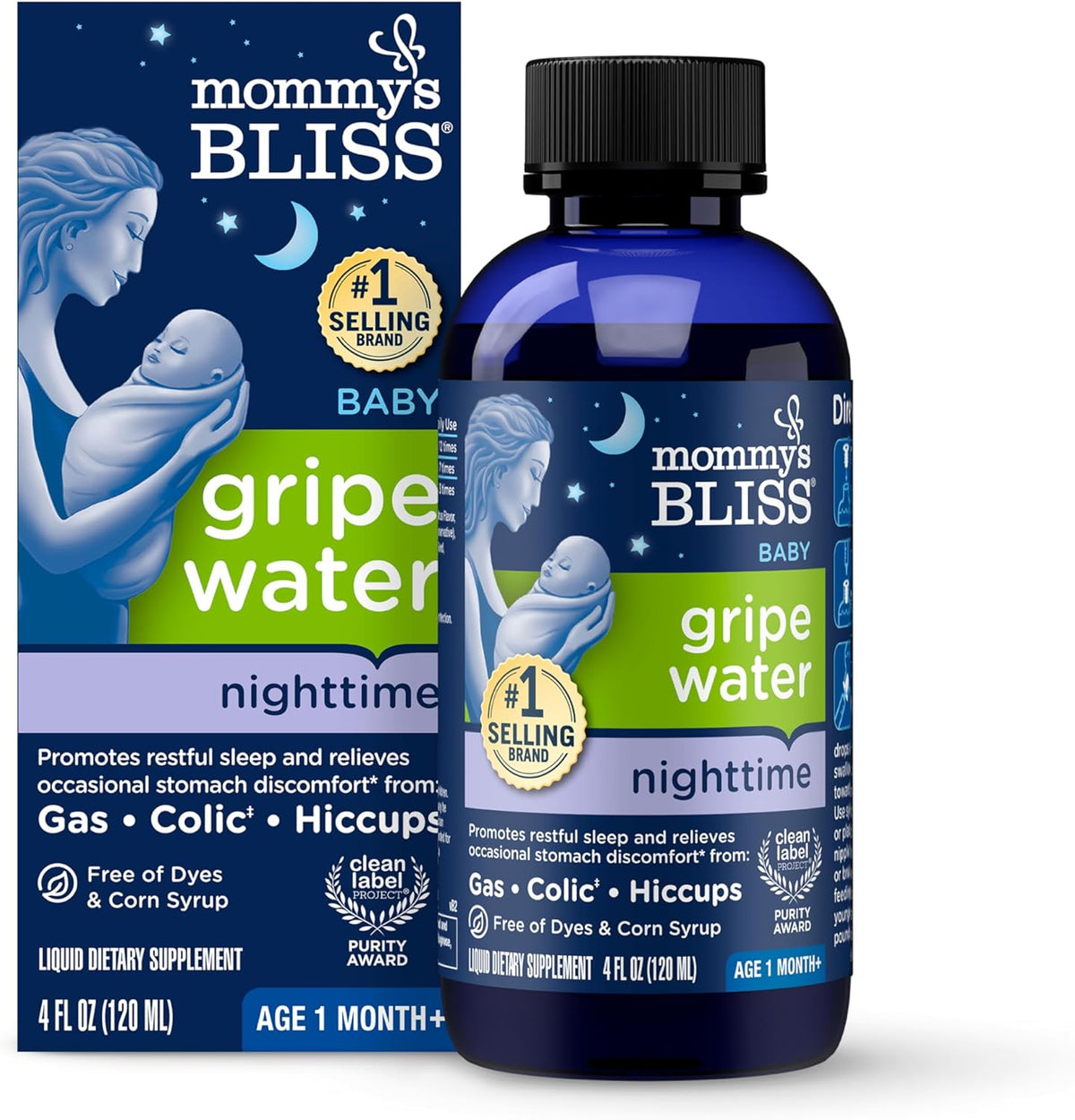 Mommy's Bliss Night Time Gripe Water 4oz bottle for infant gas relief and restful sleep