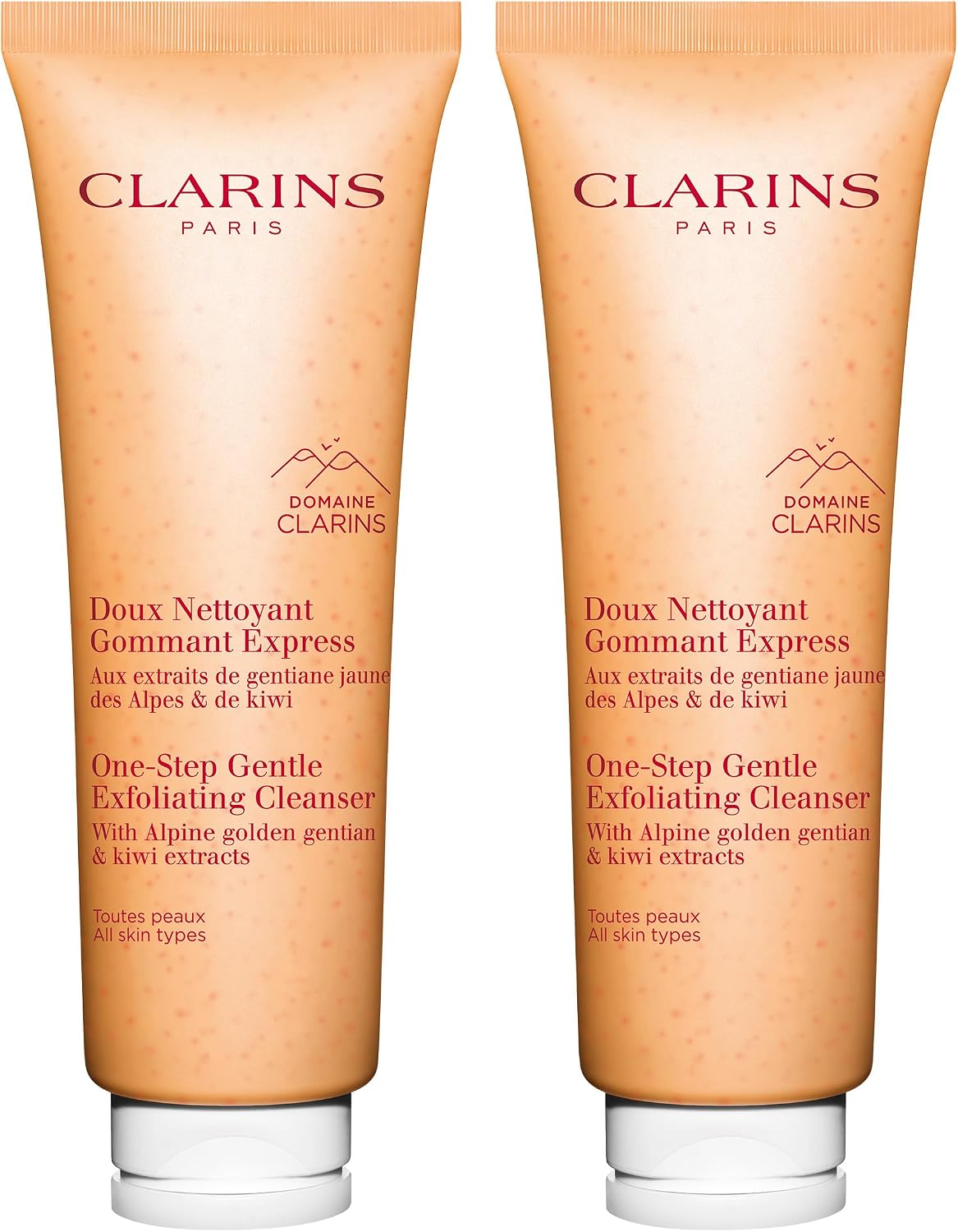Clarins exfoliating cleanser dispensed on hand