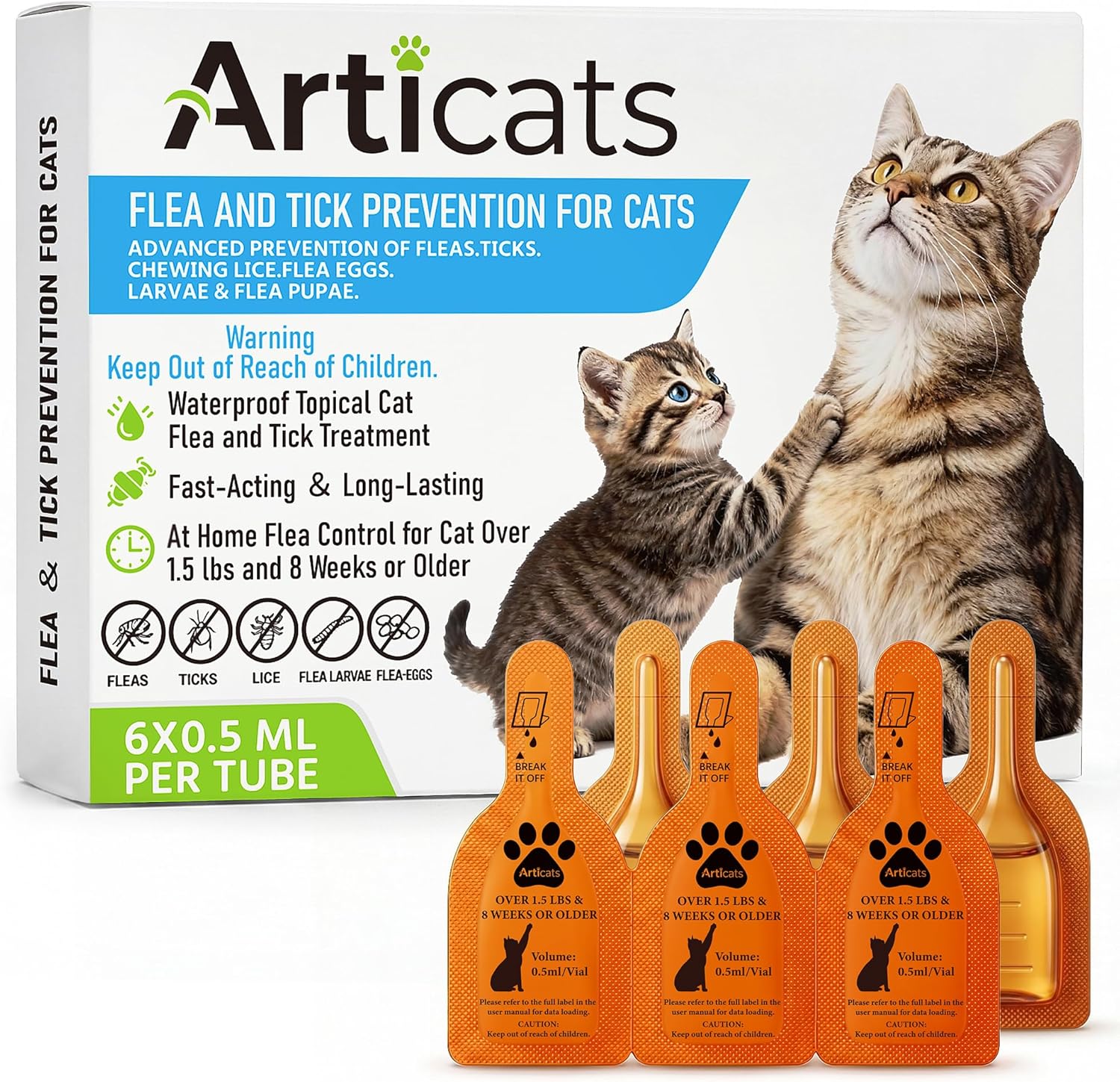 Articats flea and tick topical treatment for cats front view packaging