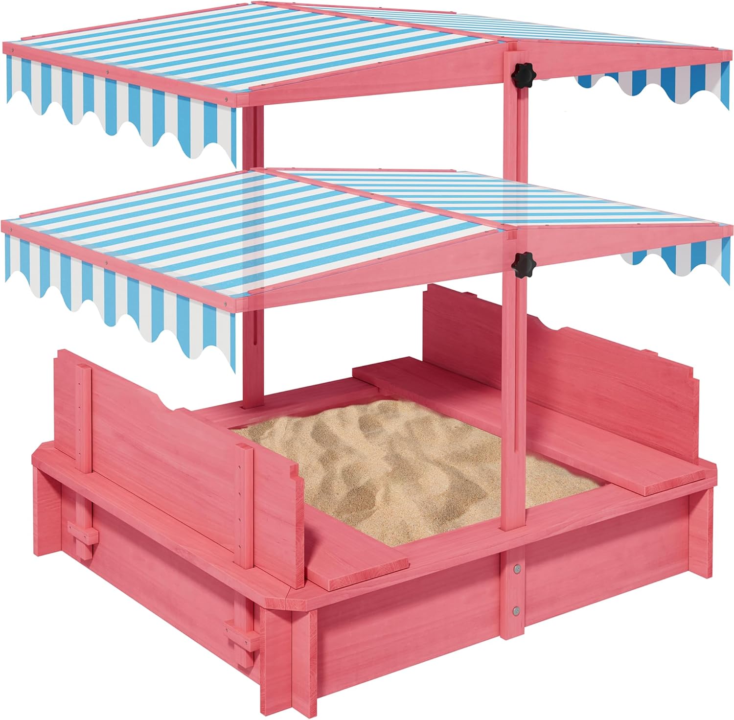Syesway wooden kids sandbox front view with canopy