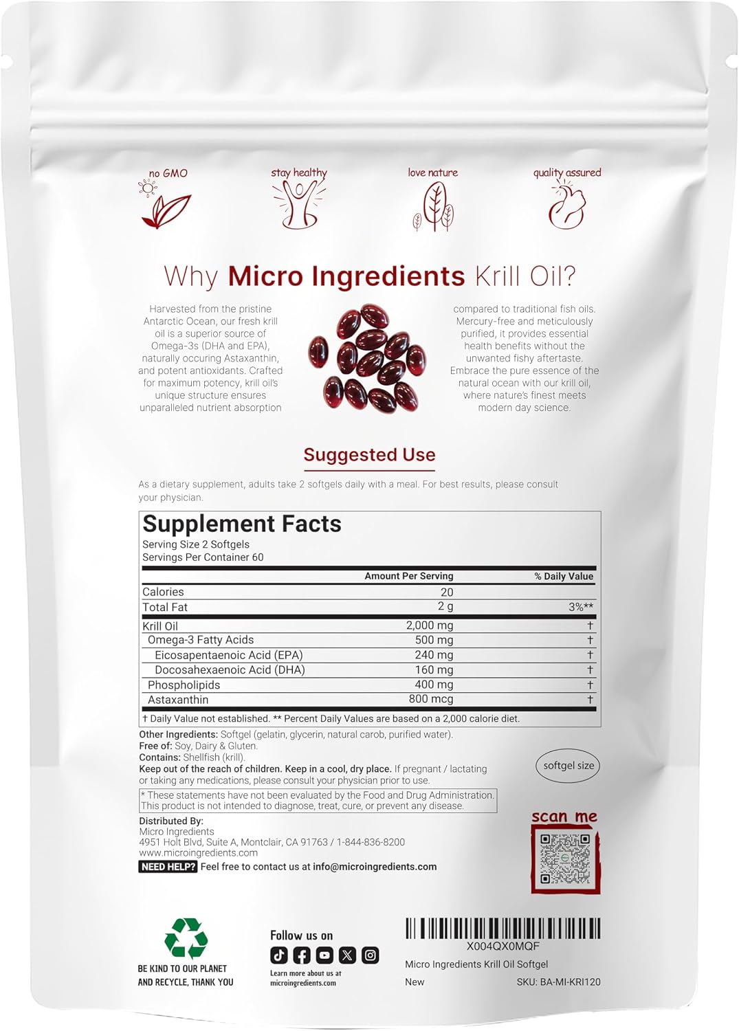 Micro Ingredients triple strength krill oil softgels nutrition facts label