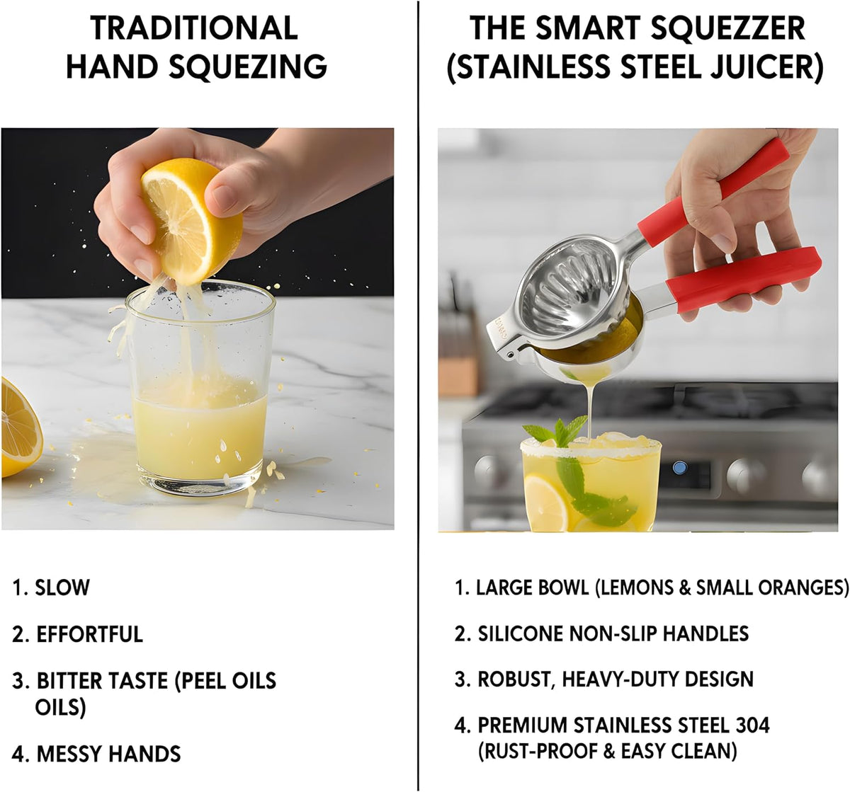 43DNG citrus press in action squeezing a lemon