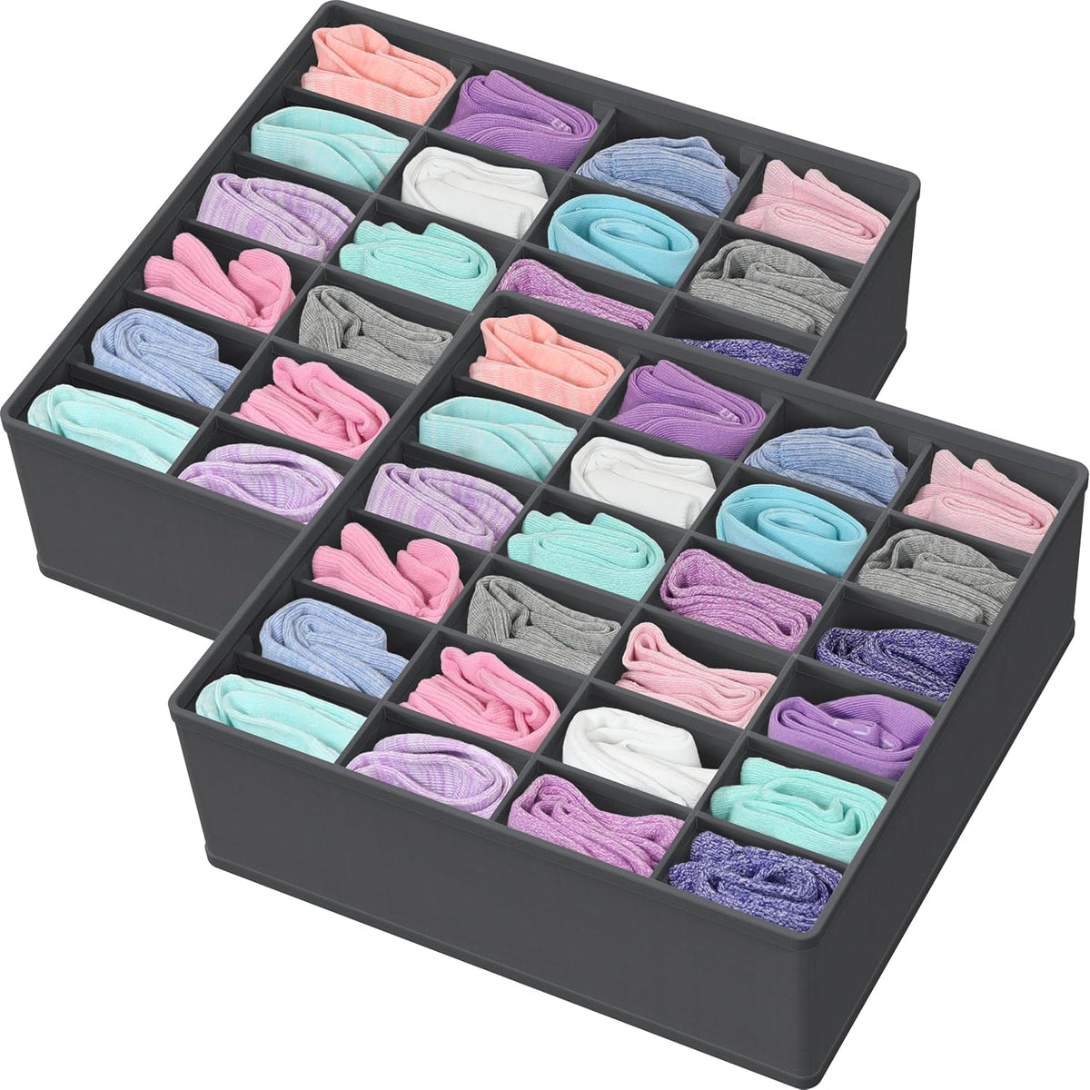 Simple Houseware Sock Drawer Organizer, 3 Pack, Dark Gray | for Dresser/Closet/Bedroom, 2 Pack 24 Cell & 1 Pack 16 Cell - Image 11