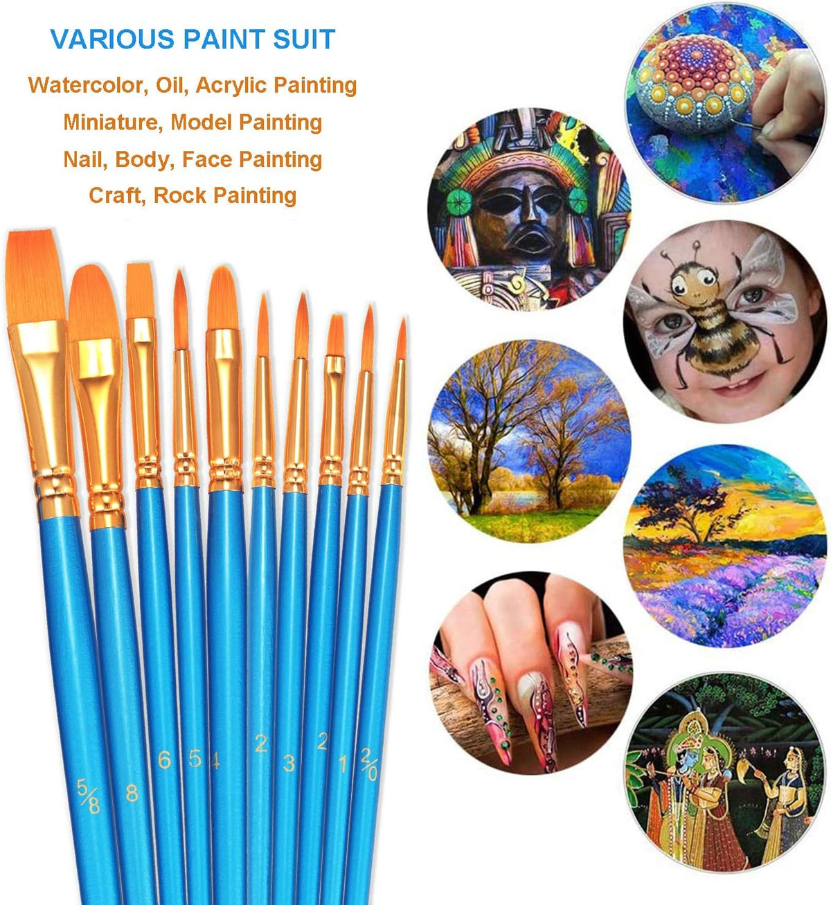 BOSOBO round pointed and flat tip brush selection