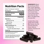 Soft and chewy black licorice pieces spilling out of packaging