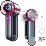 DRFLASH 2-in-1 fabric shaver front view with digital LED display showing battery level.