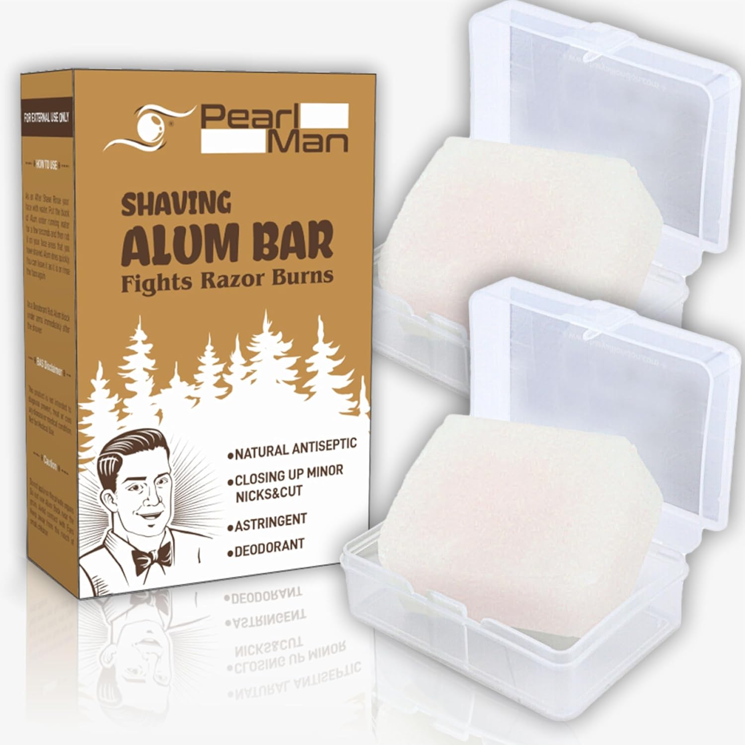 Pearl Shaving Alum Bar pack of two front view showing natural fitkari stone.