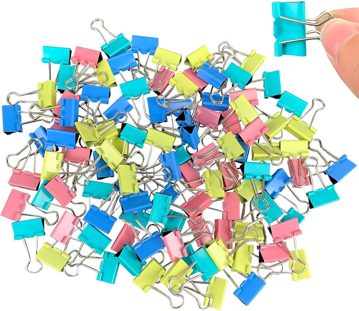 Ykimok colored binder clips front view displaying assorted color boxes