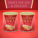Side angle of the Brown and Haley Almond Roca two pack premium USA imported chocolate candy.