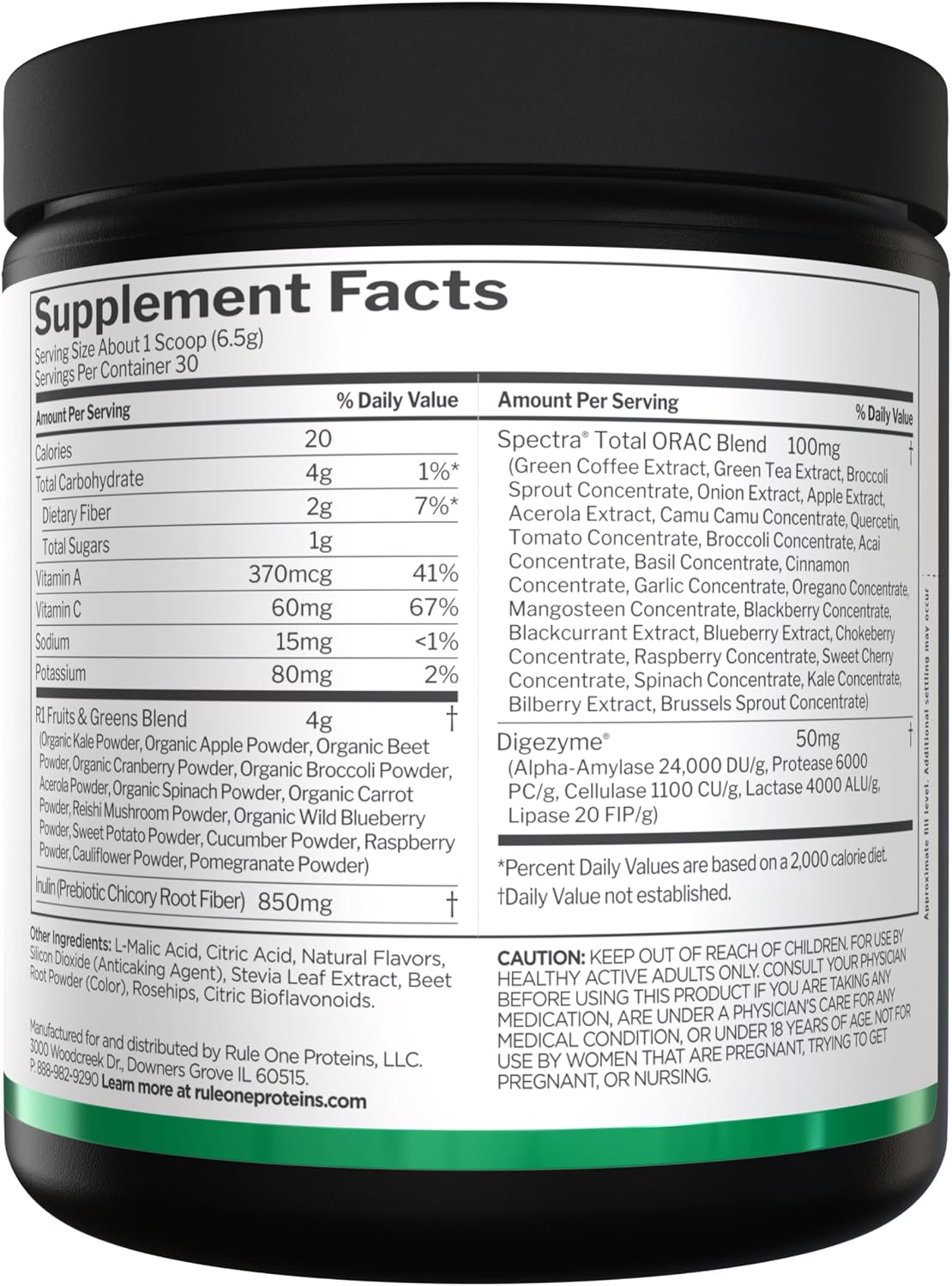 Rule 1 Mixed Berry superfood powder supplement facts label