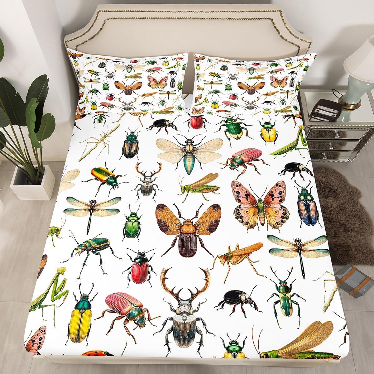 Homewish 3D Insects Twin Fitted Sheet set with vibrant beetle print