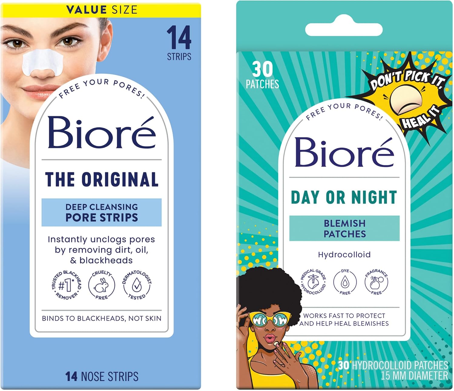 Biore original blackhead remover nose strips and blemish patch bundle packaging