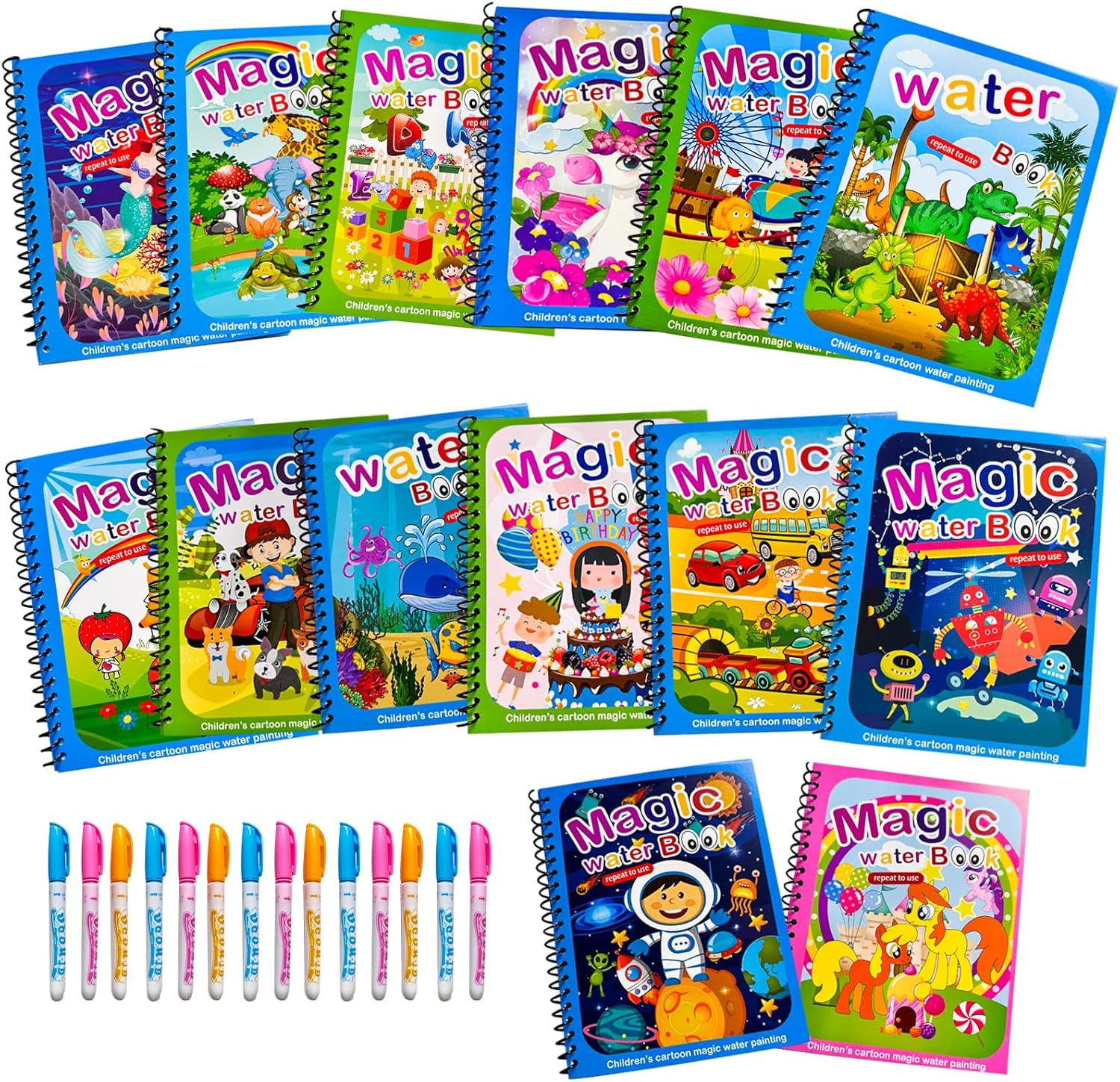 Cmaqpw 14 pack reusable water coloring books front view for toddlers