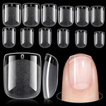 TOMICCA extra short square nail tips 192pcs set in clear acrylic for professional nail extension
