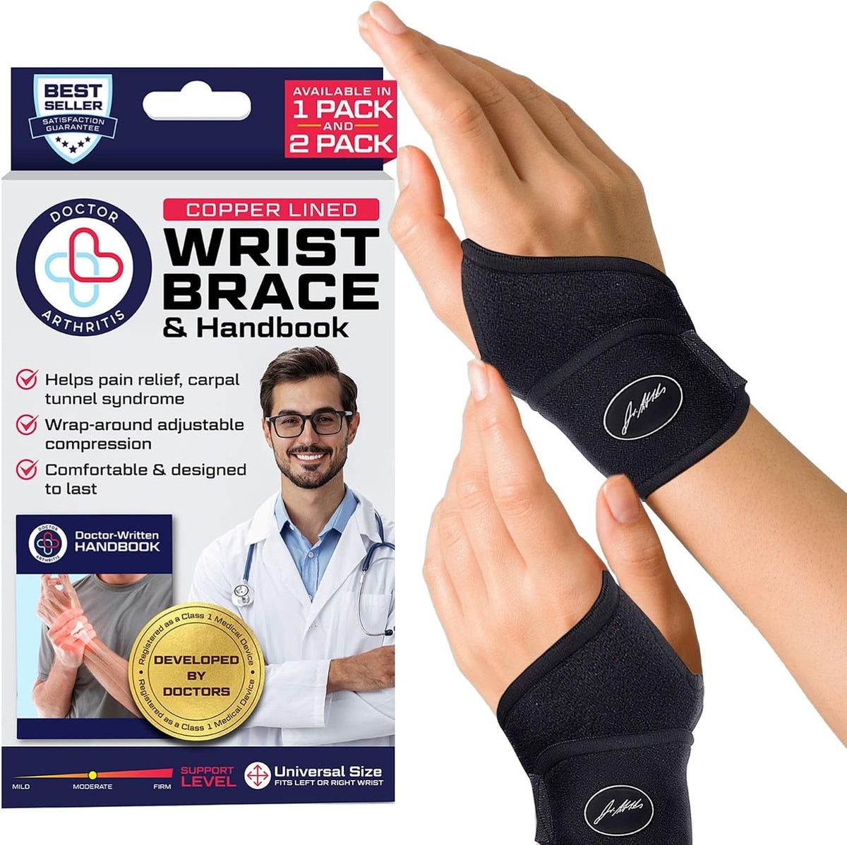 Doctor Developed Wrist Brace, Wrist Wraps for Carpal Tunnel Arthritis, Tendonitis, Hand Support, Ideal for Fitness, Weightlifting - Handbook Included (Wrist Brace 1 Pack) - Image 13
