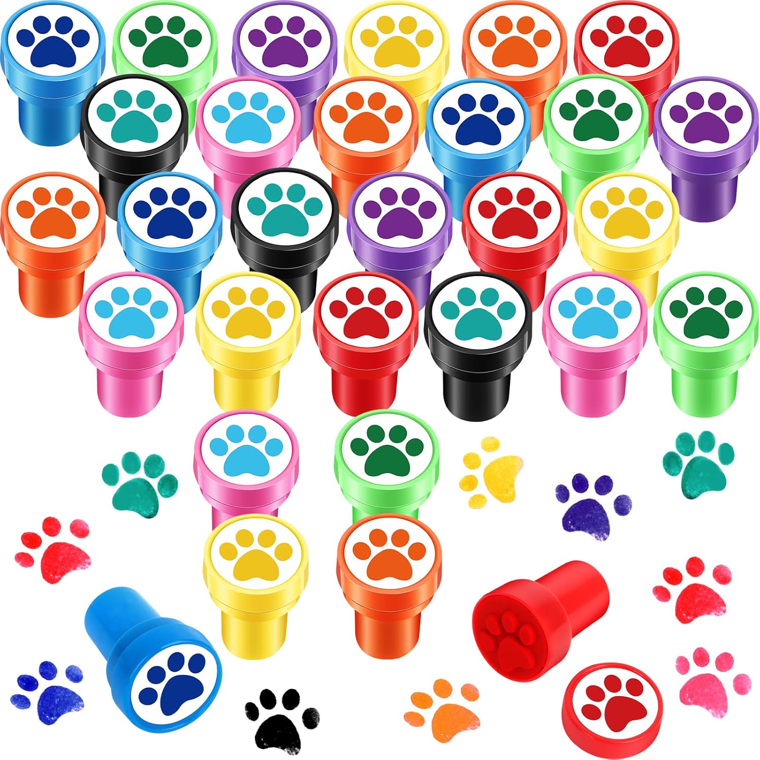 Hxezoc dog paw print stamp set front view of colorful self inking stamps
