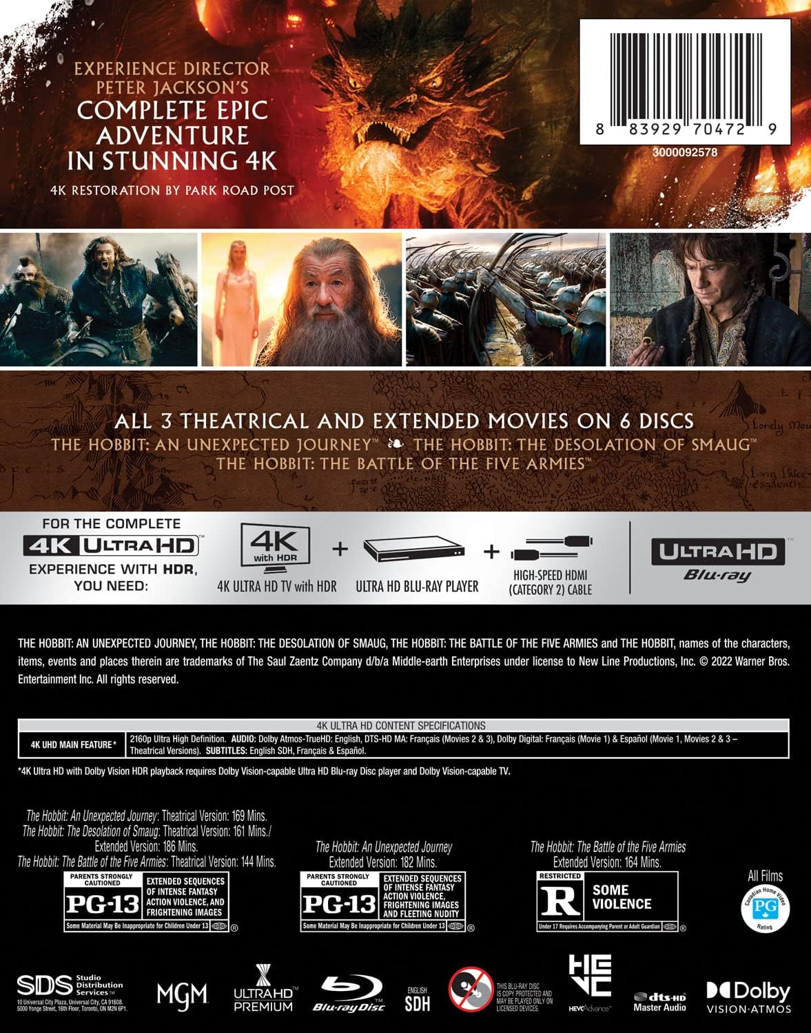 Blu-ray The Hobbit Motion Picture Trilogy disc set layout