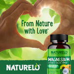 Naturelo wellness supplement bottles with organic whole food ingredient graphics
