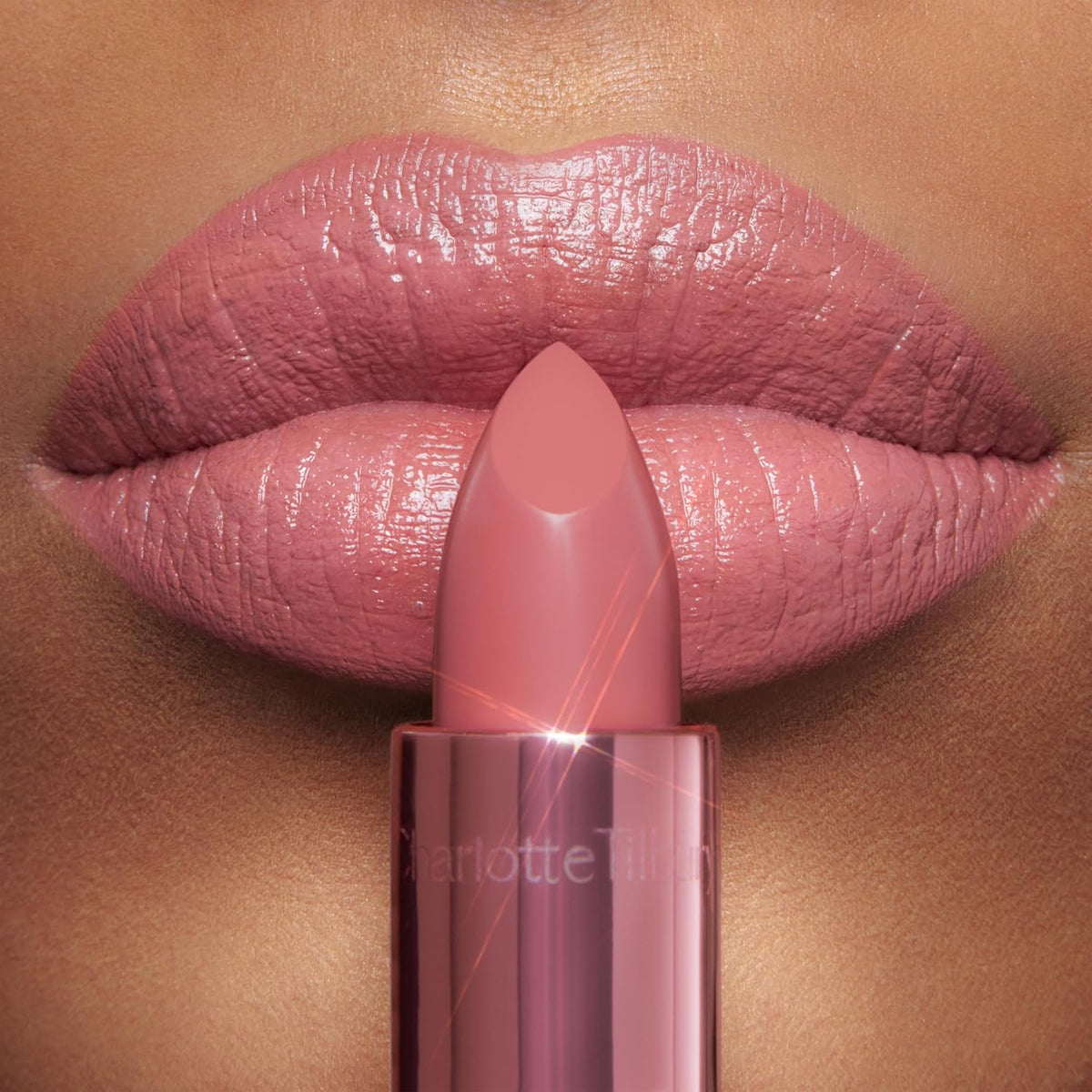 Charlotte Tilbury satin shine lipstick rose gold packaging close up