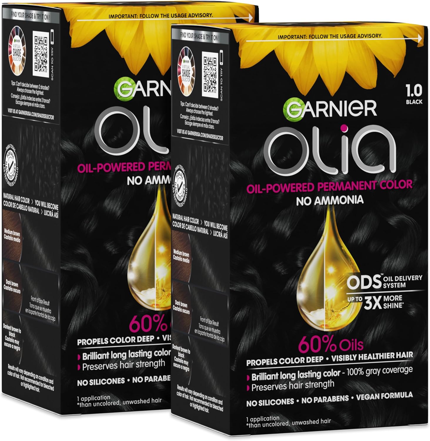 Garnier Olia Hair Color 1.0 Black front view box packaging buy online