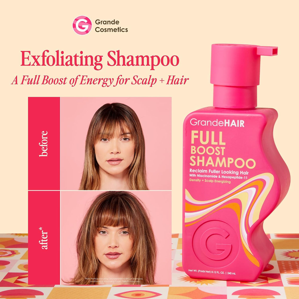 Grande Cosmetics hair care bottles side angle