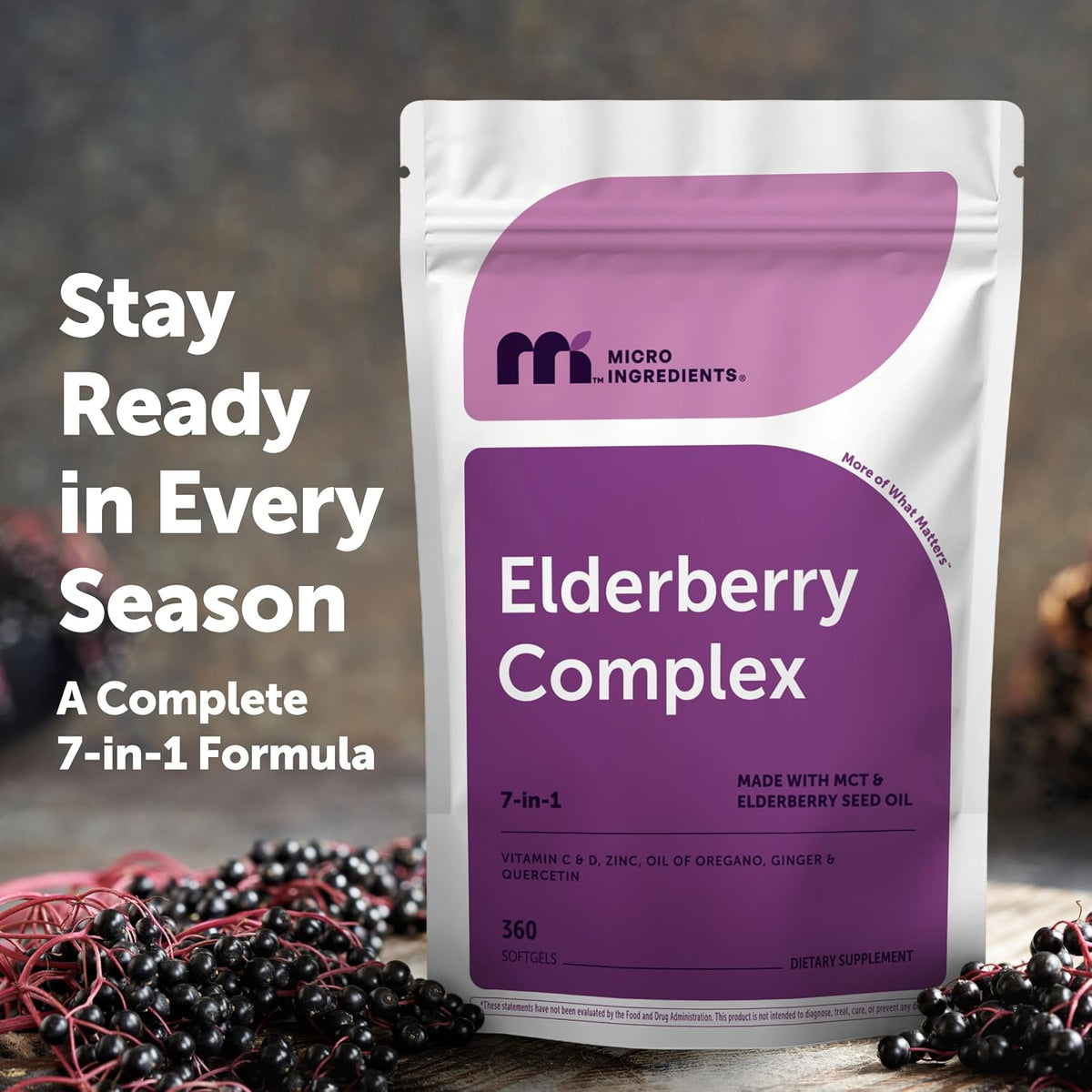 Micro Ingredients Elderberry Complex ingredients highlight with zinc and vitamin C