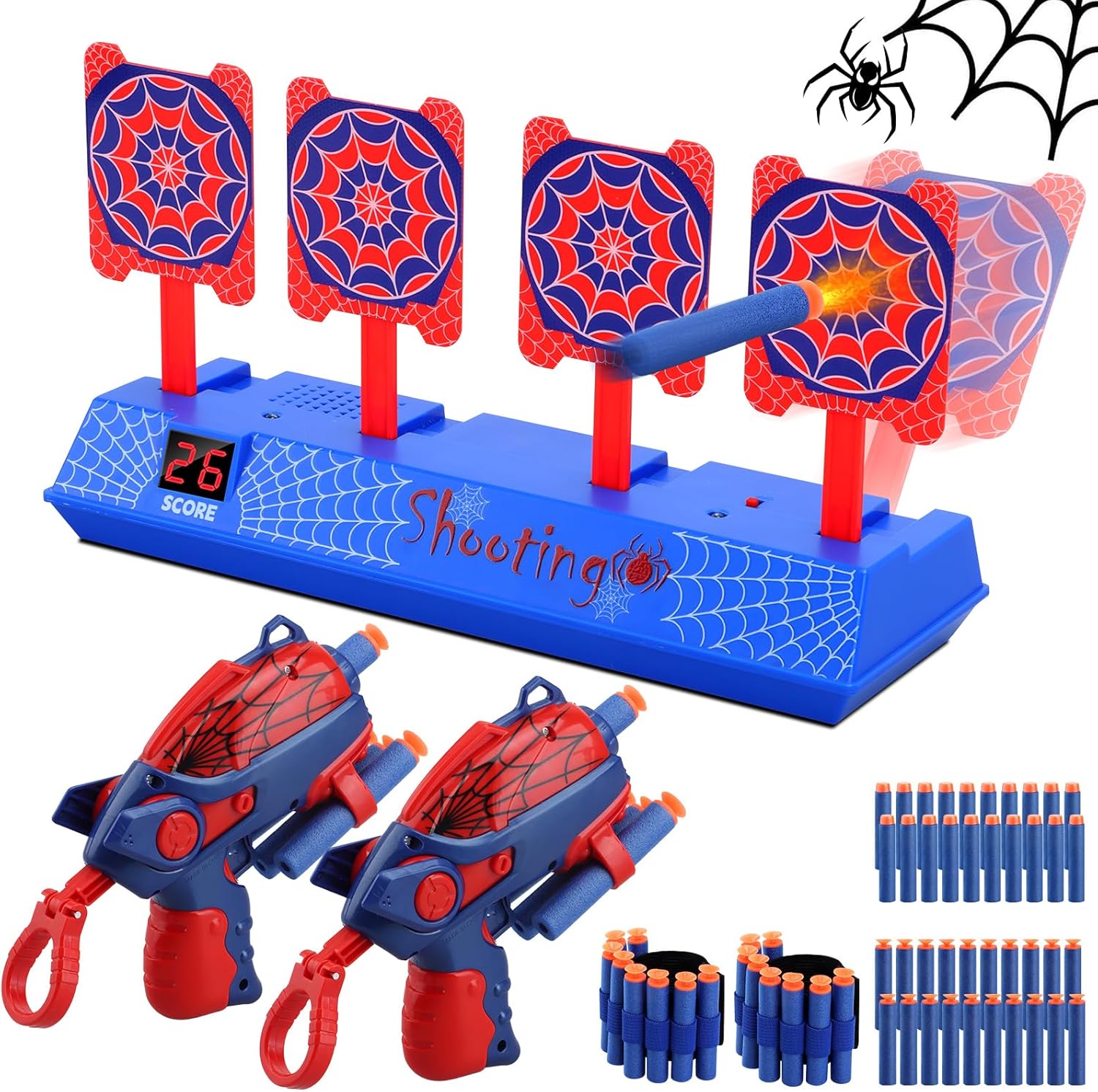 Aooess Spider shooting target toy set with two foam blasters