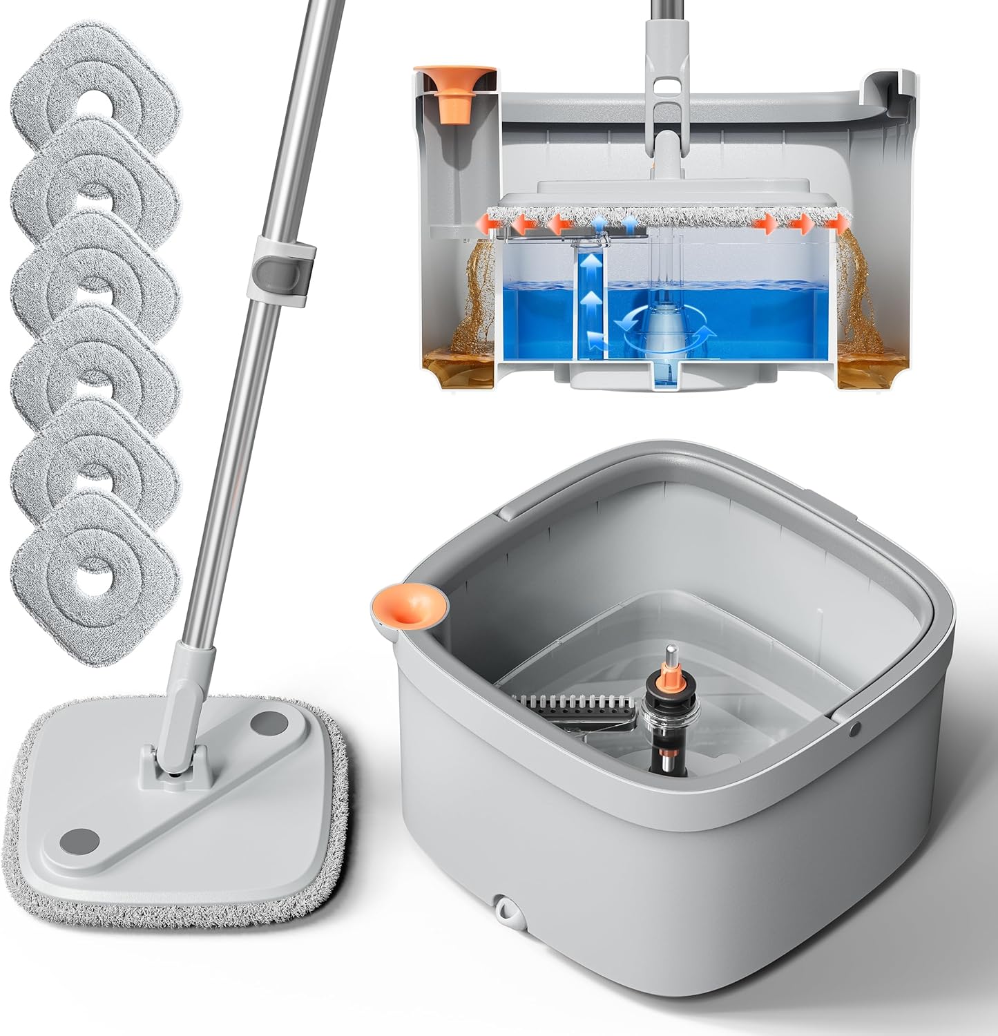 KZKR M16 Spin Mop and Bucket Set front view showing dual water tank technology.