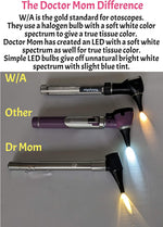 Close-up of Doctor Mom slimline LED otoscope pen light module.