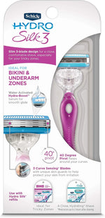 Schick Hydro Silk 3 razor handle and blade refills layout