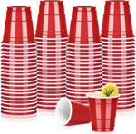 Pineburg 100 pack red plastic shot cups front view for party planning.