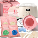 GIRLEARLE premium digital waxing kit front view showcasing the white wax warmer with LED screen