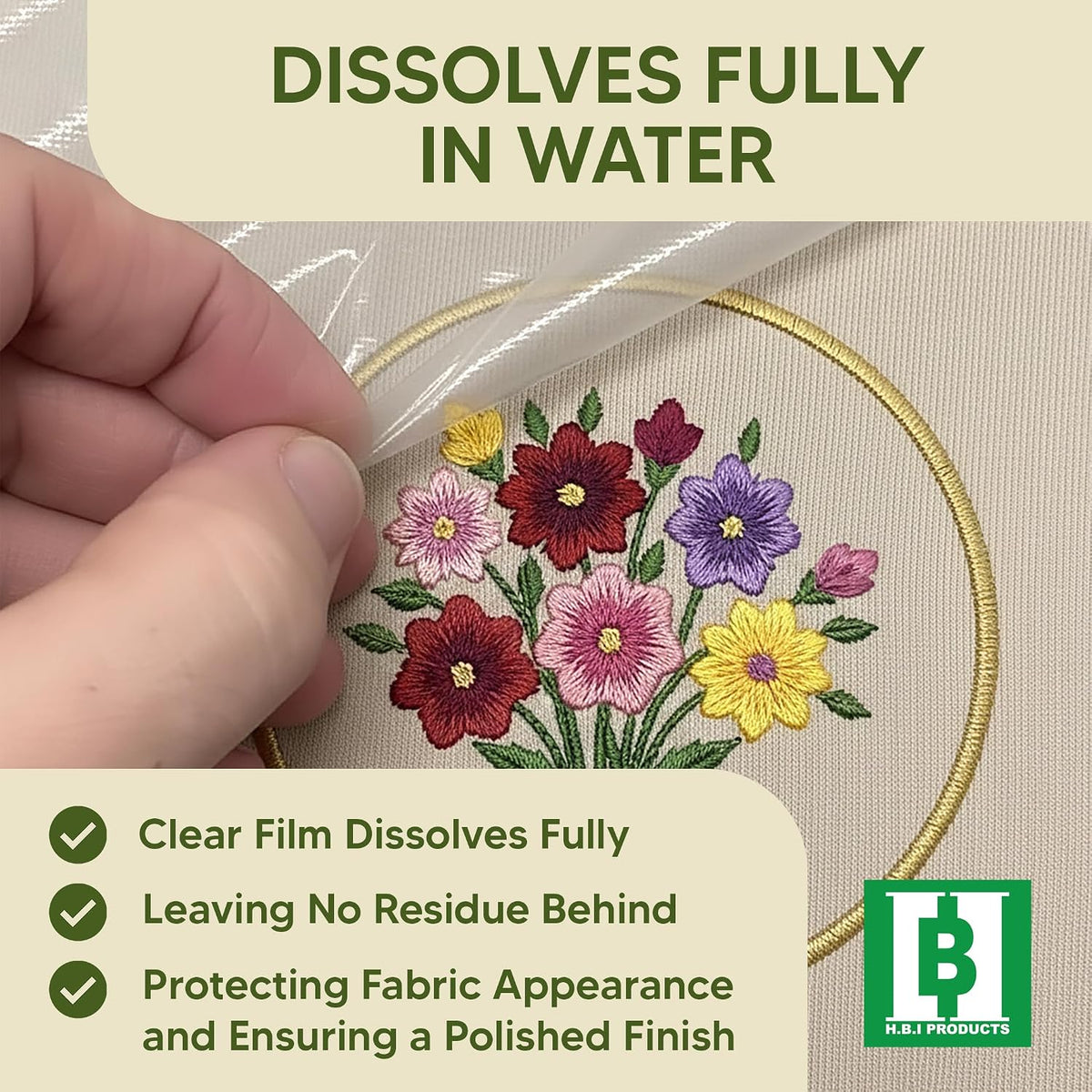 HBI Wash Away Embroidery Topping, Water Soluble Clear Film, 12 in x 15 yd - Image 3