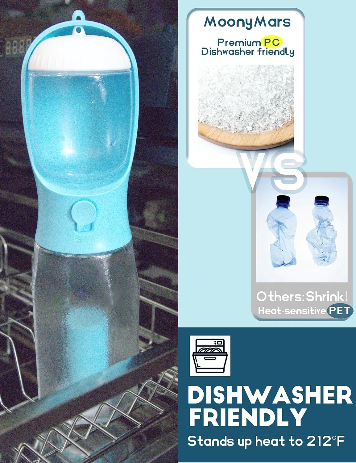 MoonyMars puppy water dispenser with built-in poop bag holder