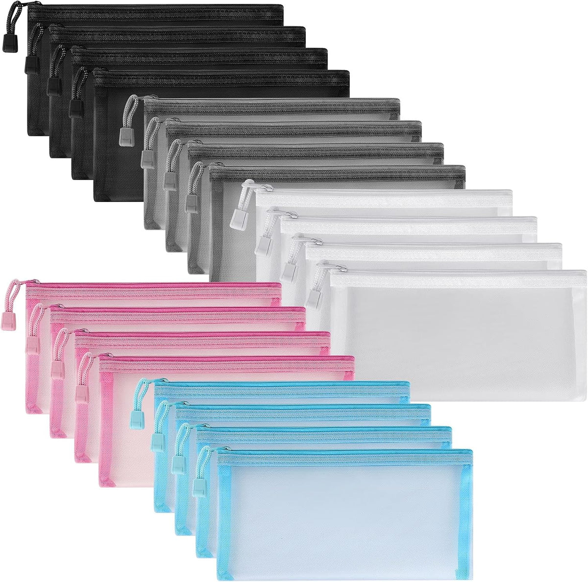 20 Pack Multicolored Zipper Mesh Pouch, Zipper Pencil Pouches Pen Bags, Multipurpose Travel Bags for Cosmetic School Office Supplies and Travel Accessories, 10 Colors (Assorted F) - Image 13