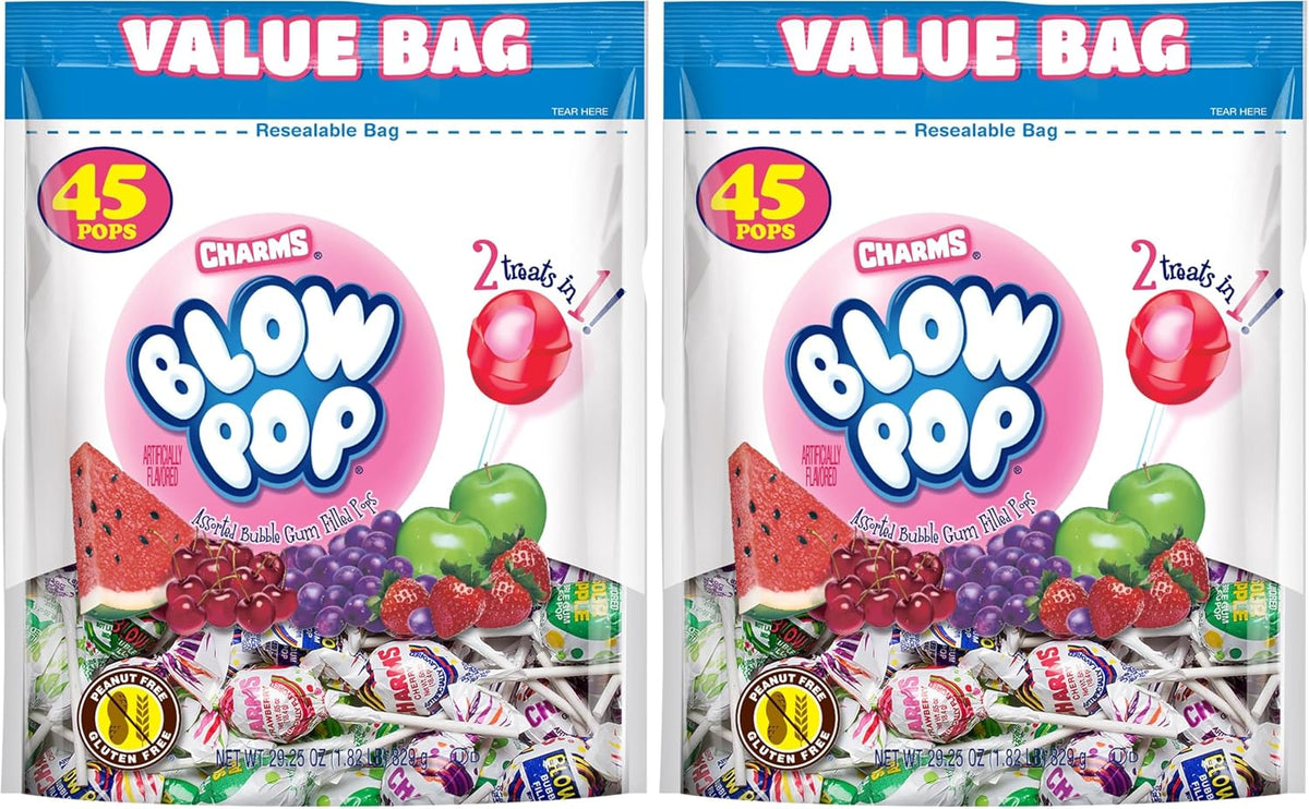 Bulk pack of USA imported dual candy and bubble gum suckers