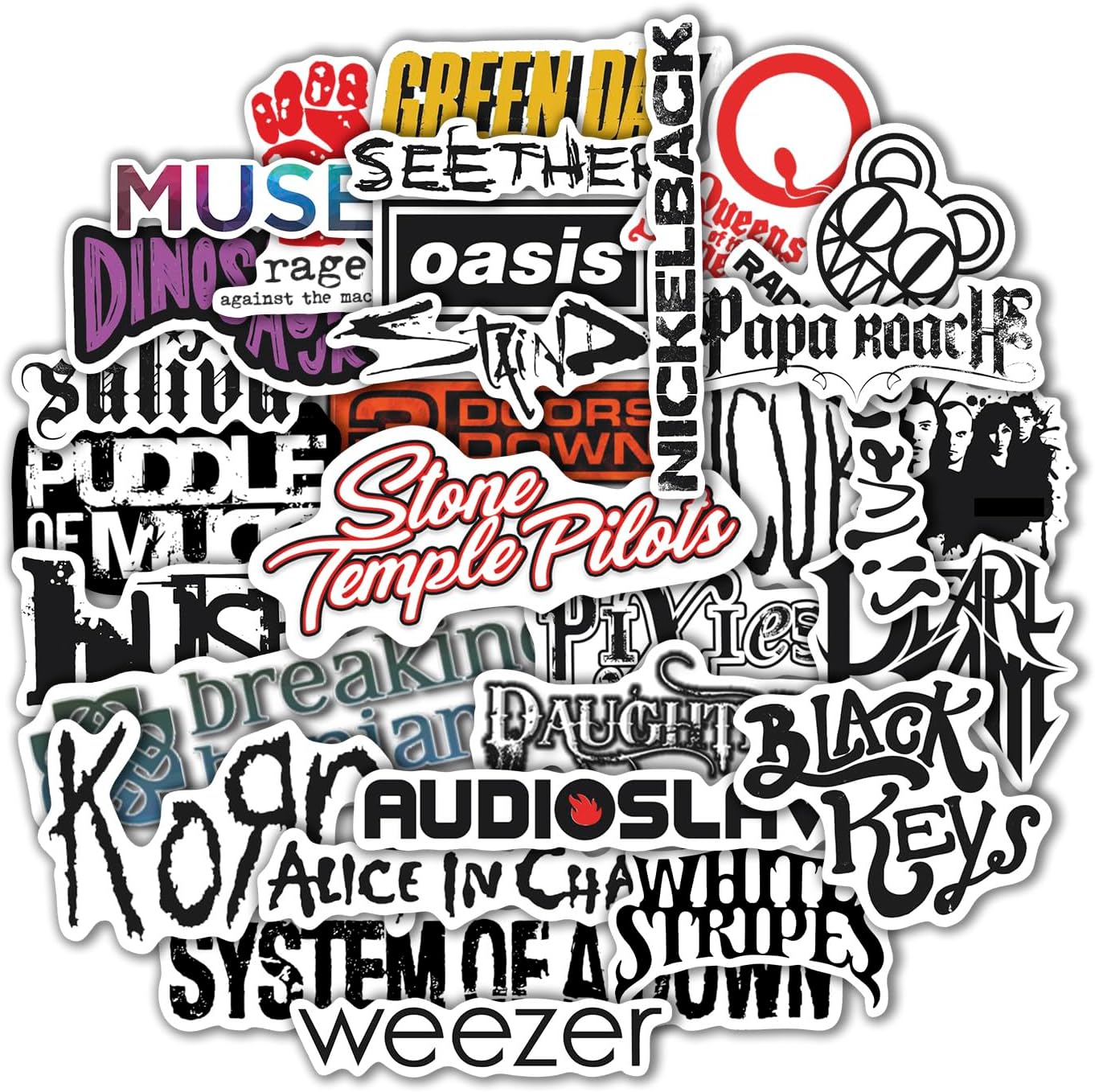 BulbaCraft 36 pieces grunge music stickers front view