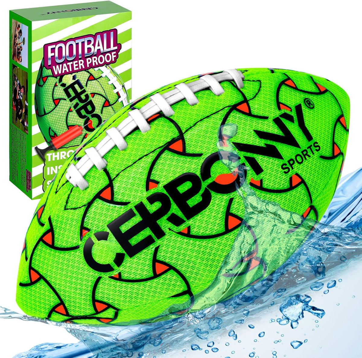 Cerbonny waterproof football for kids green color front view swimming pool toy