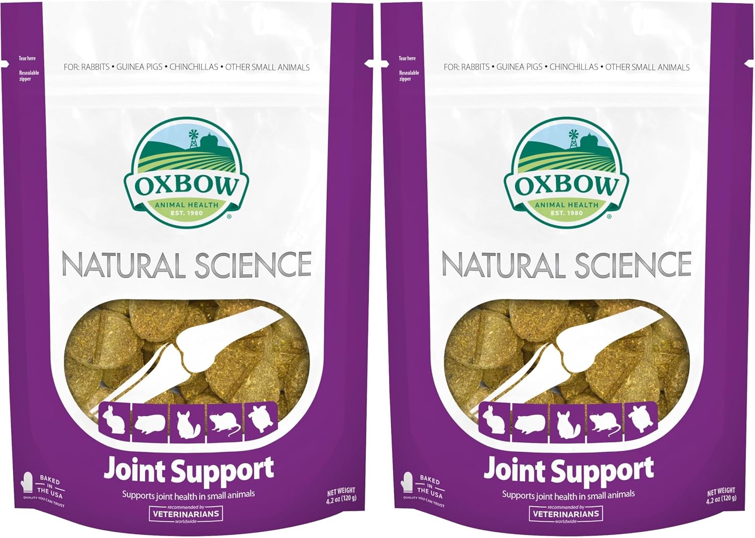 Oxbow Natural Science Joint Support front view of two 4.2 ounce bags