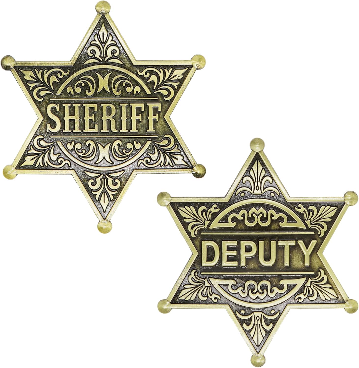 TungminJ 2 Pack Sheriff Deputy Badge front view showing antique gold star design