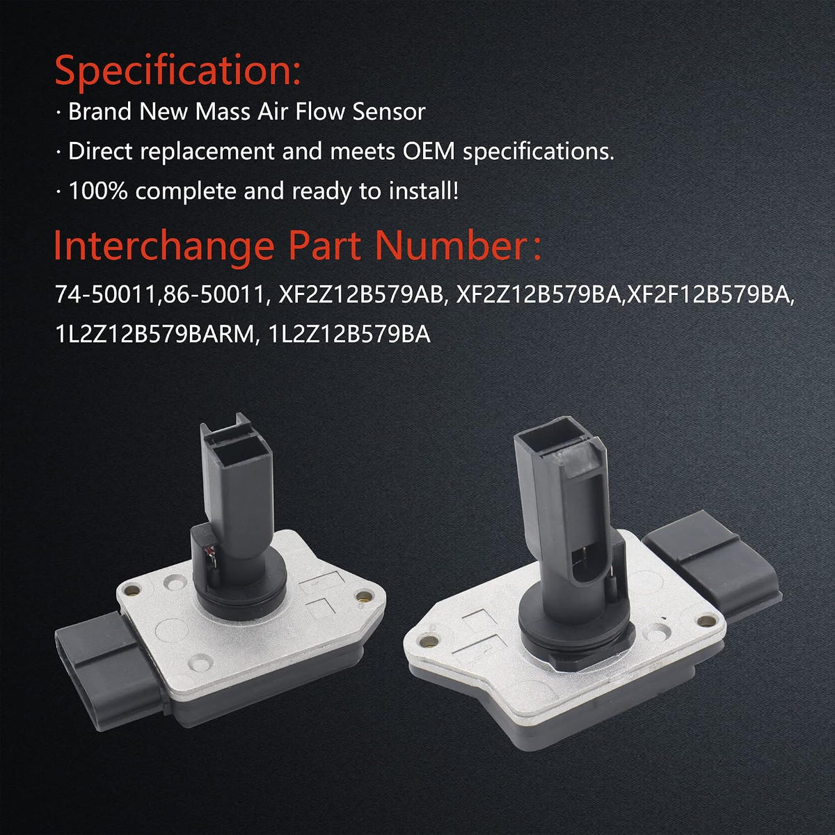 Automotive mass air flow sensor side angle view