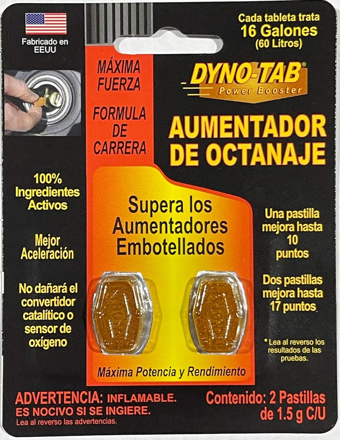 Dyno-Tab octane booster fuel additive tablets front view package