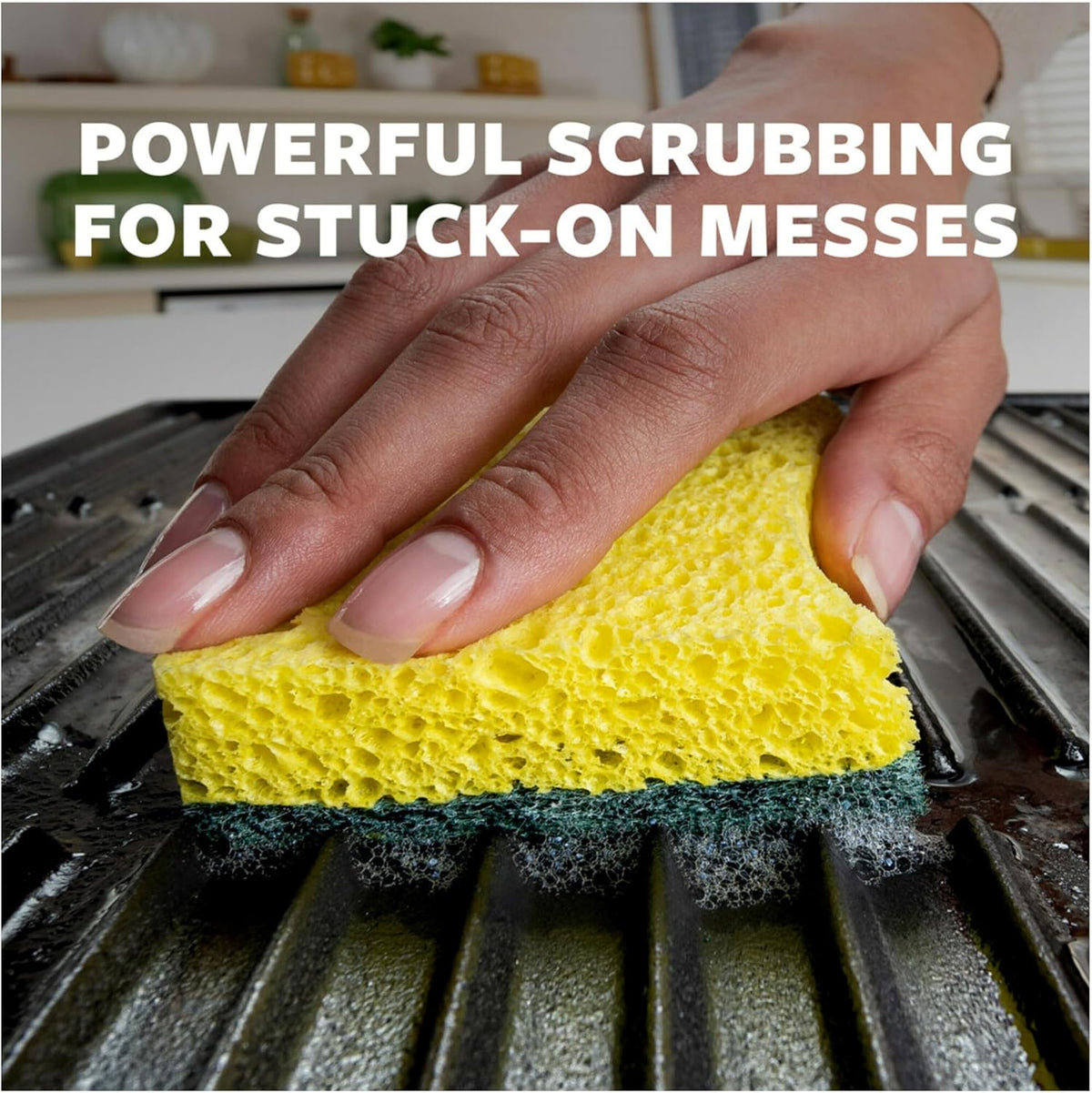 Scotch-Brite heavy duty scrub sponges yellow absorbent side close up