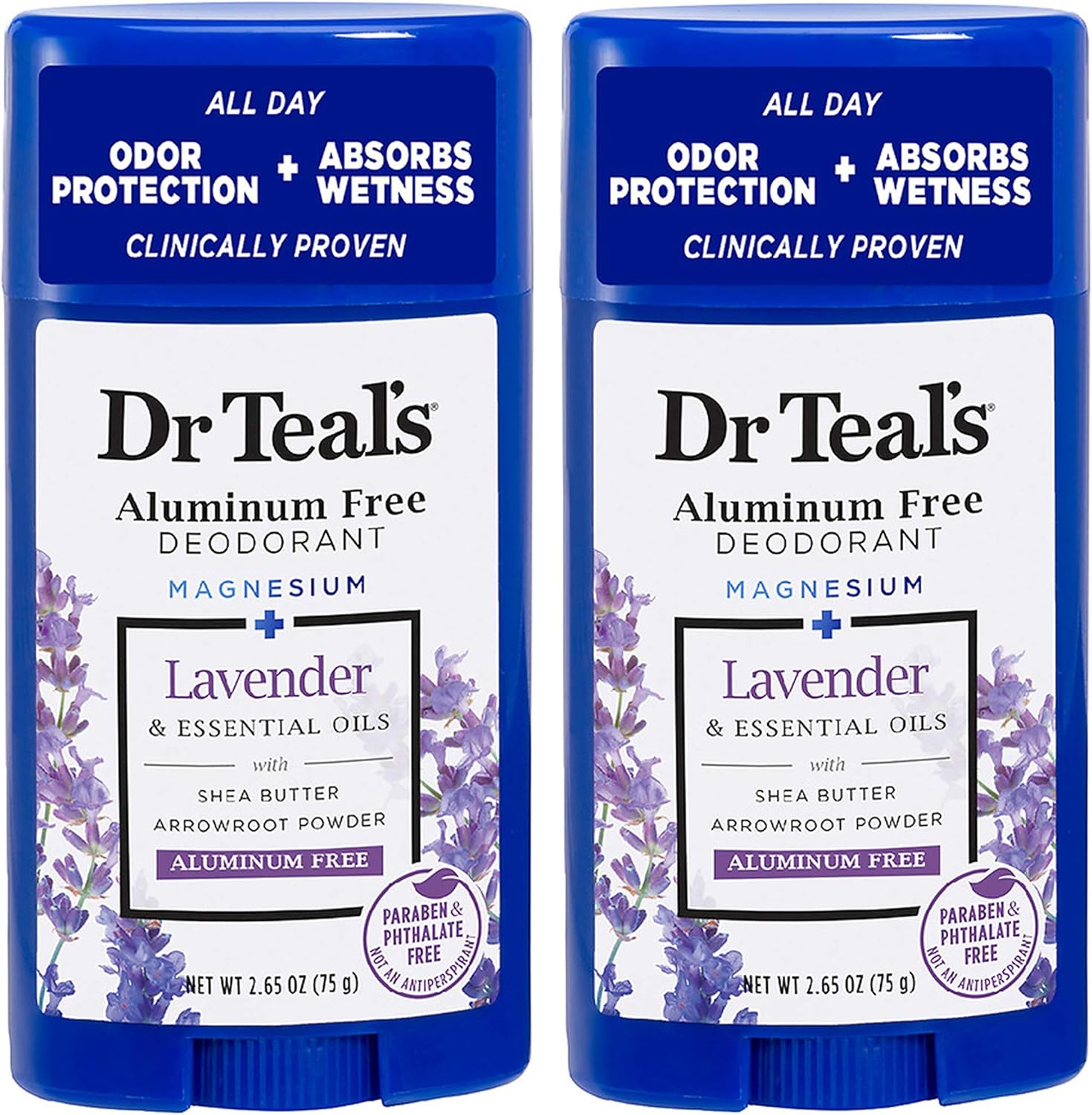Dr Teal's Aluminum Free Lavender Deodorant front view two pack imported personal care