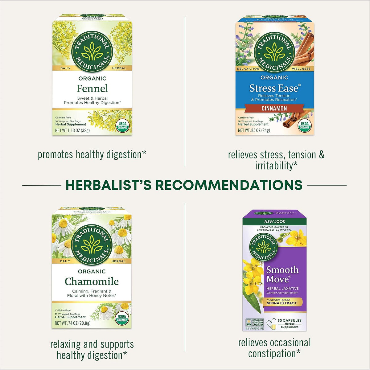 Traditional Medicinals Organic Smooth Move Chamomile Tea open carton display